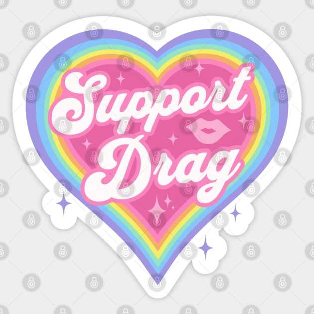 Support Drag Retro Rainbow Heart LGBTQ Kawaii Cute Gay Pride White Back Sticker by PUFFYP